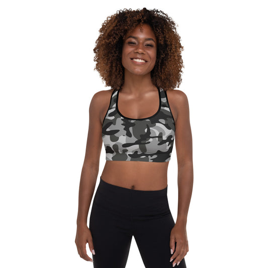 Storyline - Women's Athletic Padded Sports Bra - Eerie Black Camo