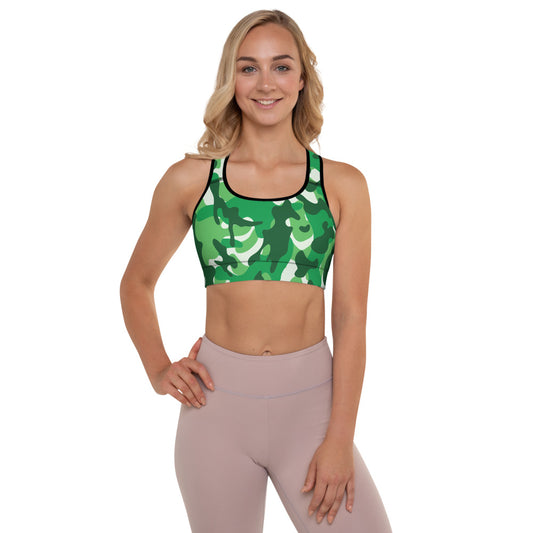 Storyline - Women's Athletic Padded Sports Bra - Green Rainbow Camo