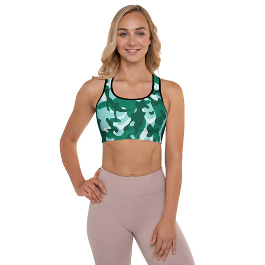 Storyline - Women's Athletic Padded Sports Bra - Bottle Green Camo