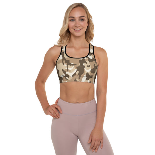 Storyline - Women's Athletic Padded Sports Bra - Camel Linen Camo