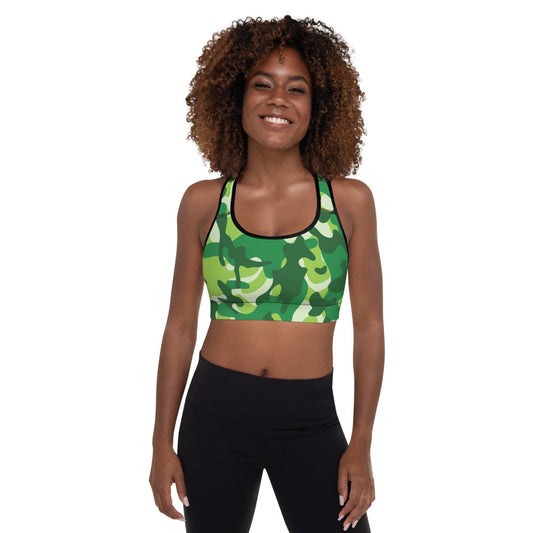 Storyline - Women's Athletic Padded Sports Bra - Green Hunter Camo