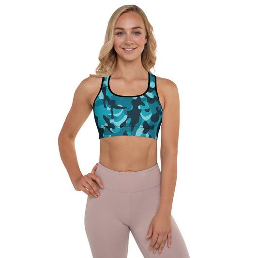 Storyline - Women's Athletic Padded Sports Bra - Gunmetal Blue Camo