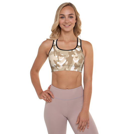 Storyline - Women's Athletic Padded Sports Bra - Khaki Camel Camo