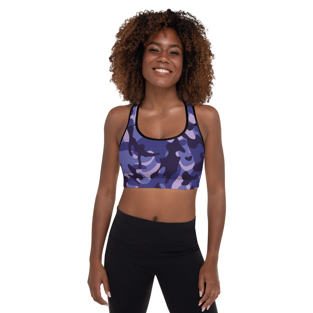 Storyline - Women's Athletic Padded Sports Bra - Naval Violet Camo