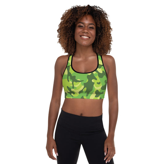 Storyline - Women's Athletic Padded Sports Bra - Olive Lime Camo