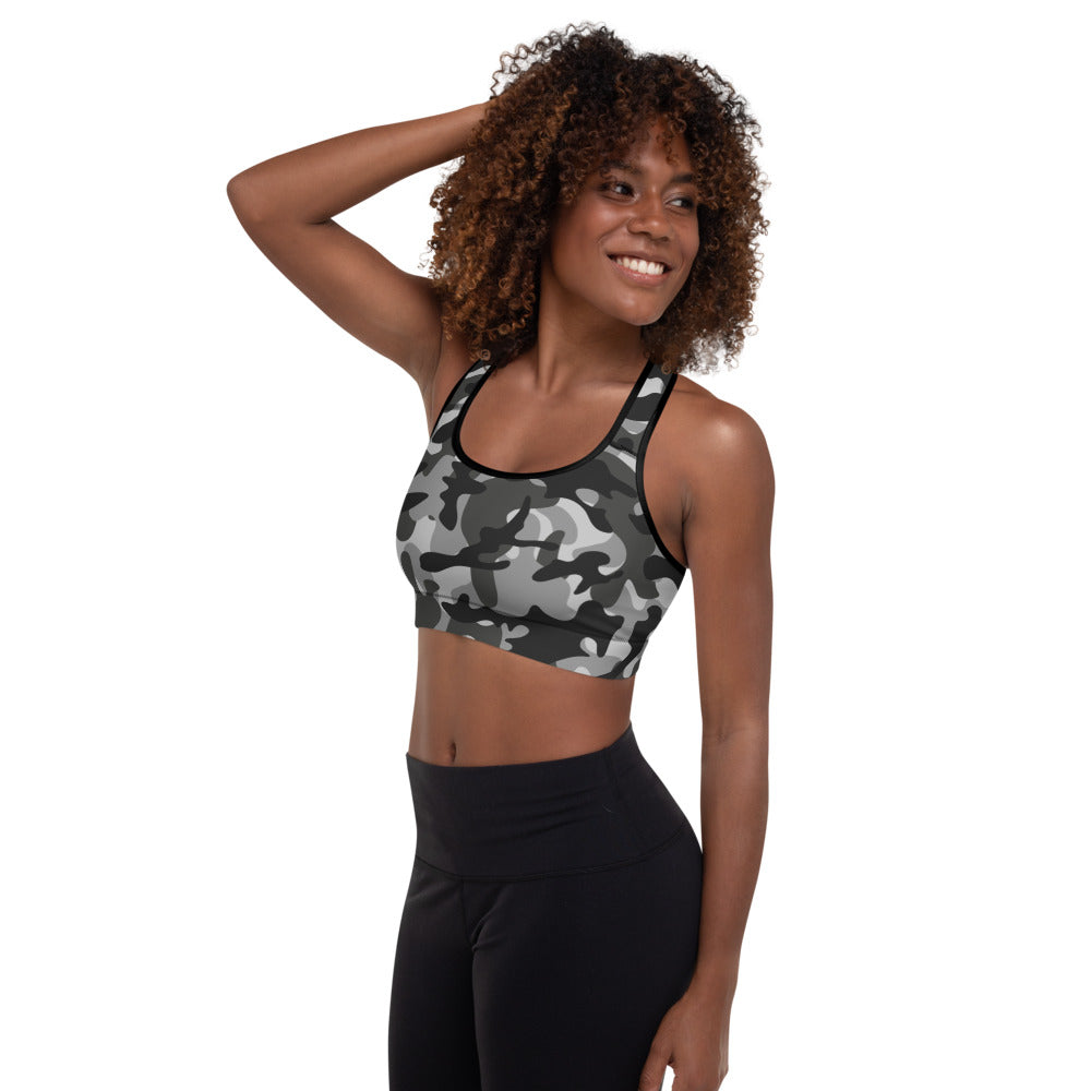 Storyline - Women's Athletic Padded Sports Bra - Eerie Black Camo