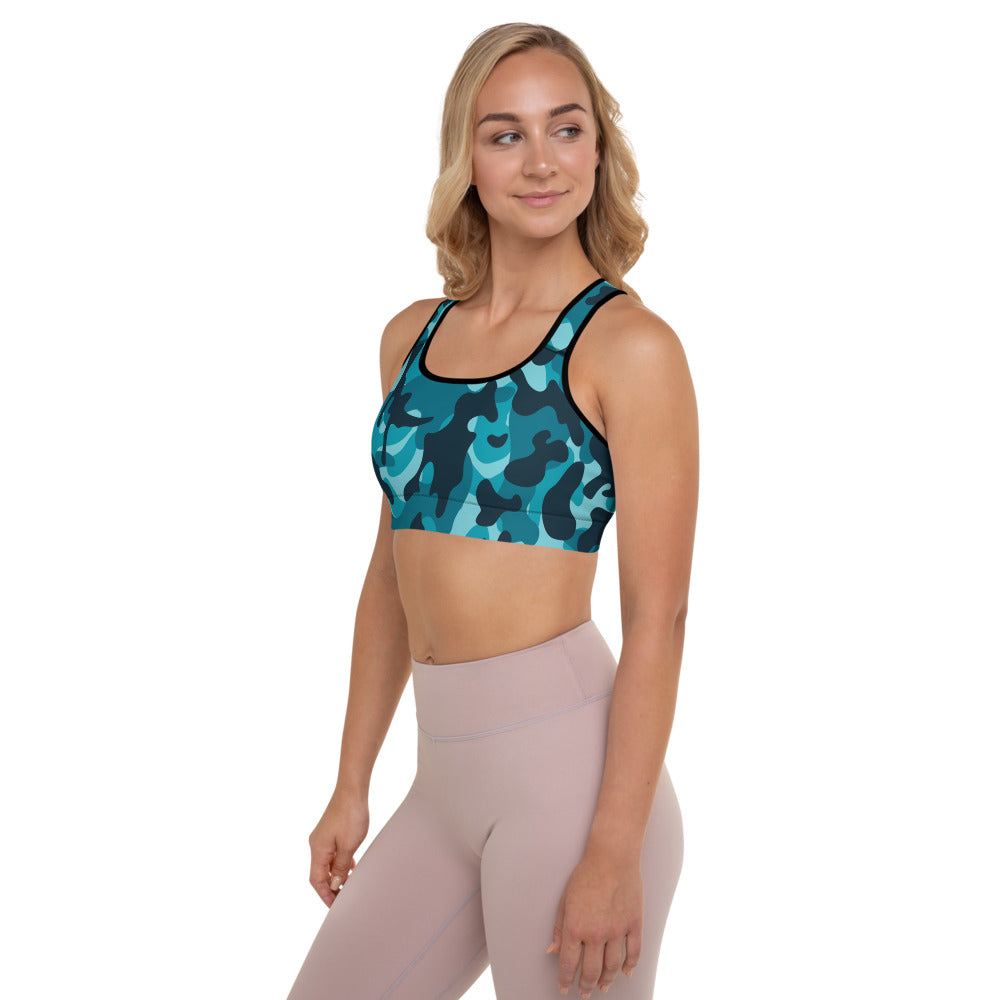 Storyline - Women's Athletic Padded Sports Bra - Gunmetal Blue Camo