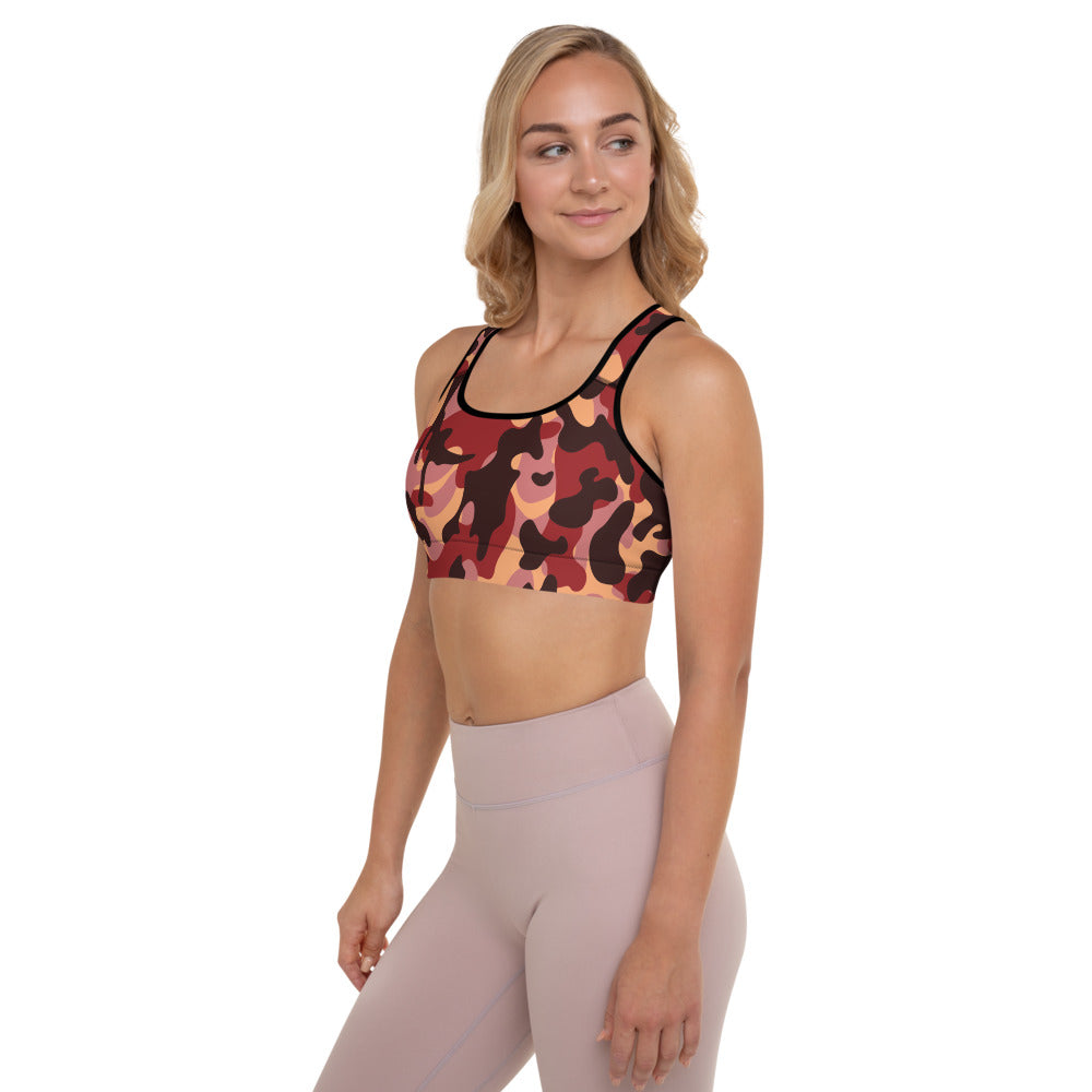 Storyline - Women's Athletic Padded Sports Bra - Sienna Red Camo