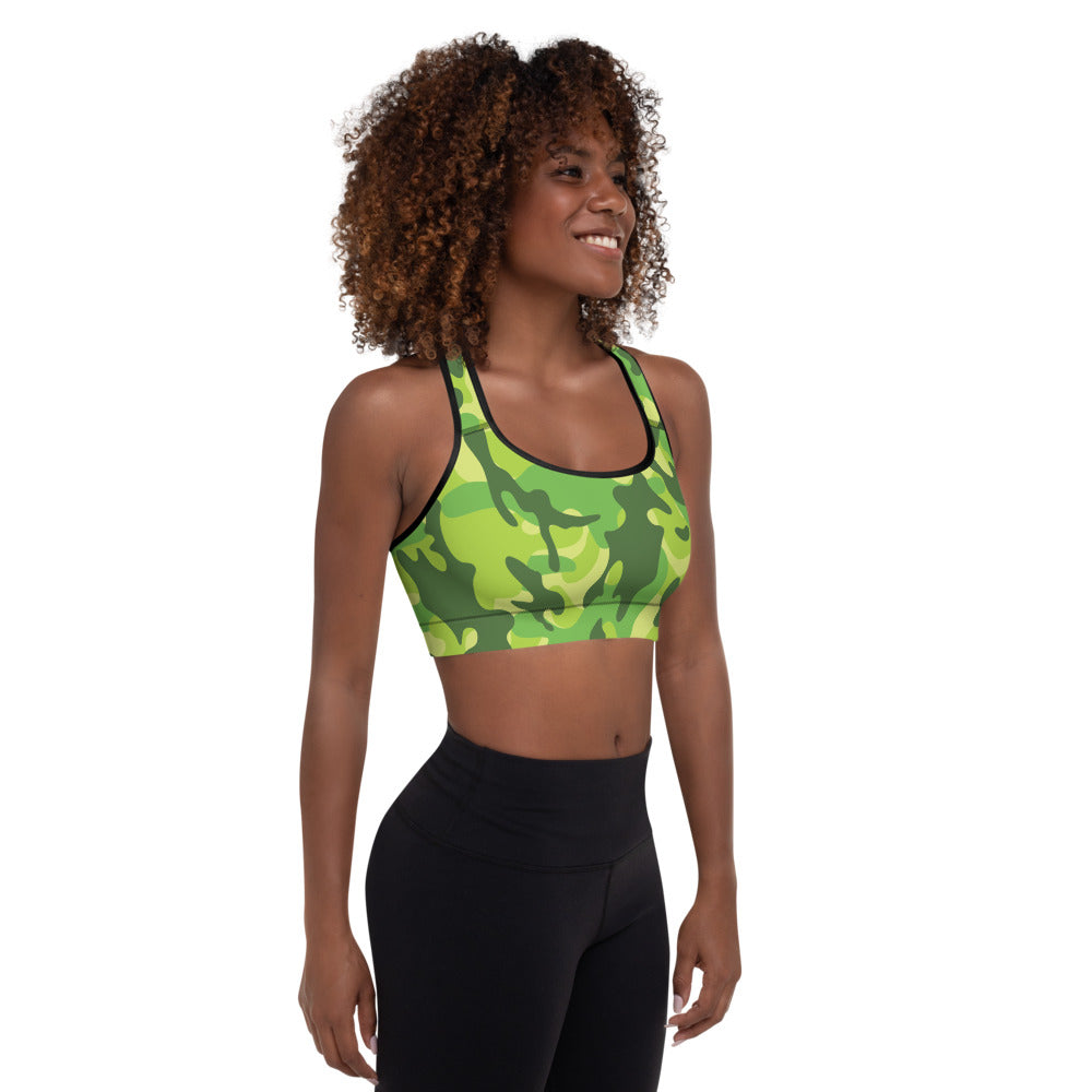Storyline - Women's Athletic Padded Sports Bra - Olive Lime Camo