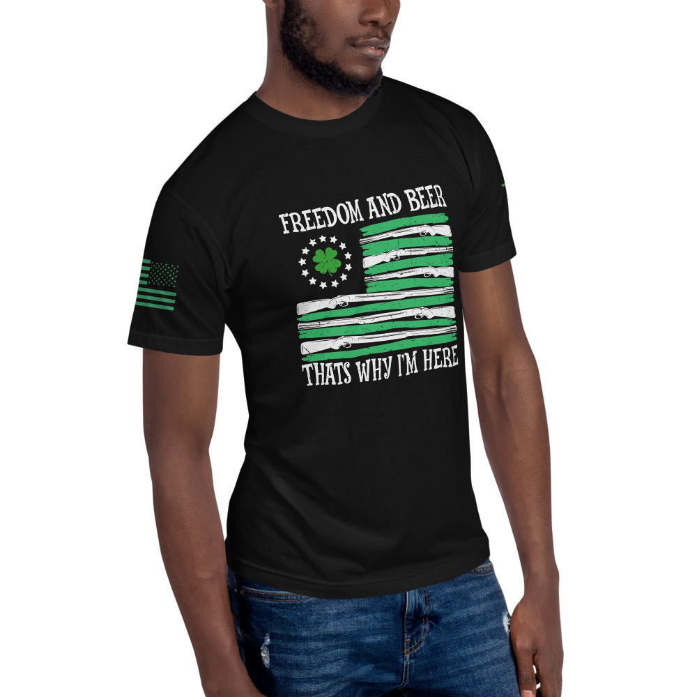 St Patrick's Day Tee - Freedom And Beer, That's Why I'm Here - Men's Crew Neck